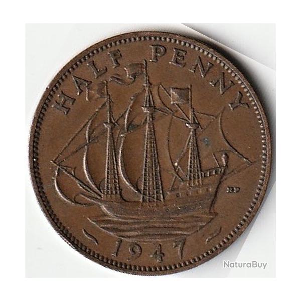 Pice de Monnaie Angleterre 1/2 penny - George VI Avec "IND:IMP." 1947