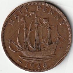 Pièce de Monnaie Angleterre 1/2 penny - George VI Avec "IND:IMP." 1948