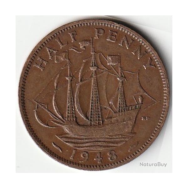 Pice de Monnaie Angleterre 1/2 penny - George VI Avec "IND:IMP." 1948