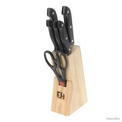 Bloc de cuisine : 5 Couteaux acier inoxydable + 1 ciseaux