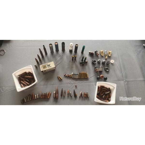 Collection munitions diffrents calibres - balles - projectiles