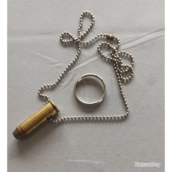 Porte clef ou collier munition demilitarise en 454 balle 1/2 blind