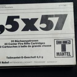 6,5X57 BOITE DE 20 CARTOUCHES RWS T MANTEL SOFT POINT 6G / 93 GRAINS CALIBRE 6.5 X 57 Categorie C Ne