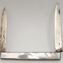 COUTEAU PLIANT DE LUXE LANGRES XVIIIème ARGENT ET NACRE - J.B BERGER A LANGRES Collection France Trè