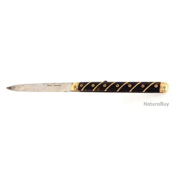 COUTEAU PLIANT DE LUXE LANGRES XVIIIme OR ET ECAILLE - GUERRE A LANGRES Collection France Trs bon 