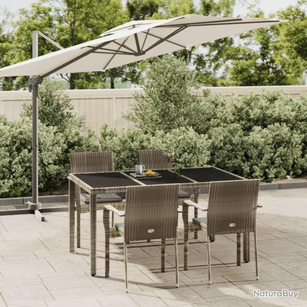 Ensemble  manger de jardin 5 pcs coussins gris rsine tresse