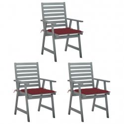 Chaises à manger d'extérieur lot de 3 et coussins Acacia massif
