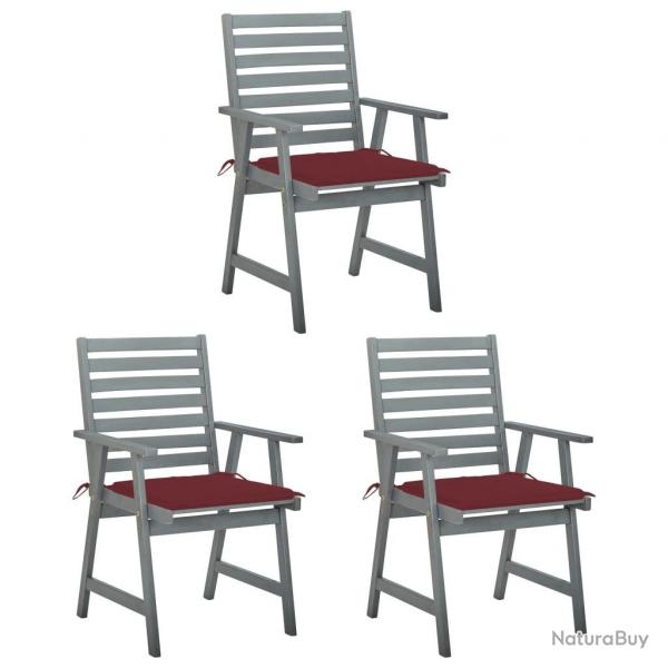 Chaises  manger d'extrieur lot de 3 et coussins Acacia massif