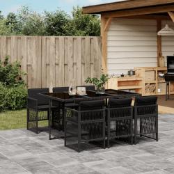 Ensemble à manger de jardin coussins 7pcs Noir Résine tressée