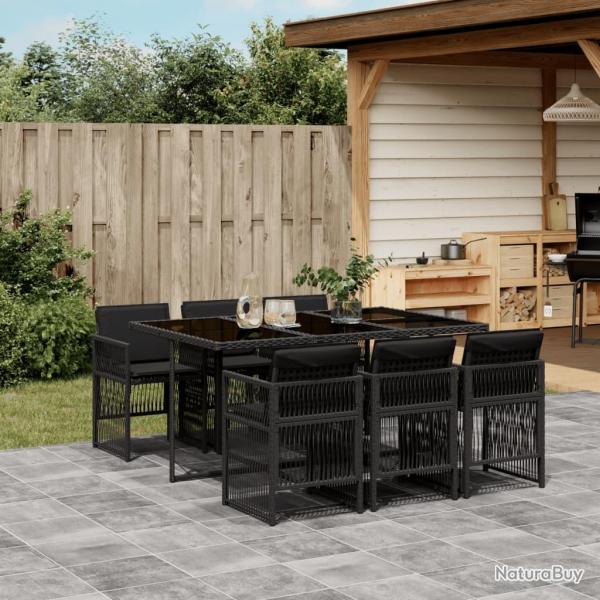Ensemble  manger de jardin coussins 7pcs Noir Rsine tresse