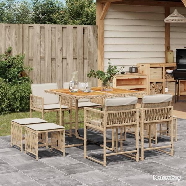Ensemble  manger de jardin et coussins 9 pcs beige Poly rotin