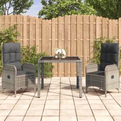 Ensemble à manger de jardin 3 pcs coussins gris résine tressée