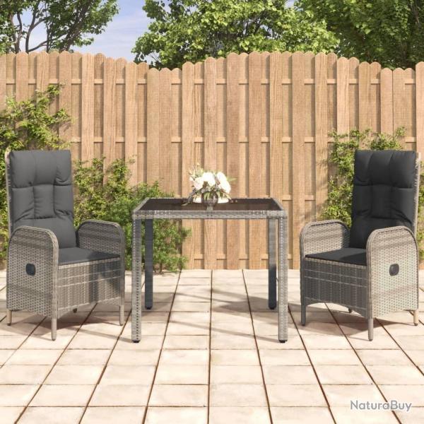 Ensemble  manger de jardin 3 pcs coussins gris rsine tresse