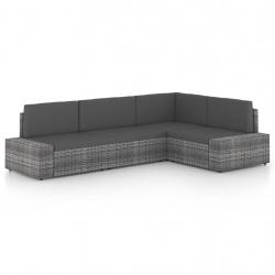 Salon de jardin 4 pcs avec coussins Gris Résine tressée