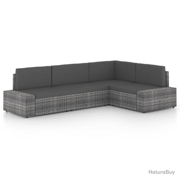 Salon de jardin 4 pcs avec coussins Gris Rsine tresse