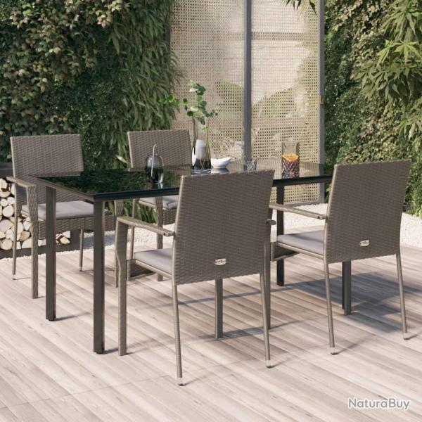 Ensemble  manger de jardin coussins 5 pcs noir et gris