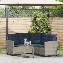 Canapé de jardin avec table et coussins en forme de L gris