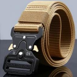 CEINTURE TACTIQUE NYLON KHAKI BOUCLE NOIR ET OR ADAPTE AUX AMATEURS DE CHASSE ET DE SPORT