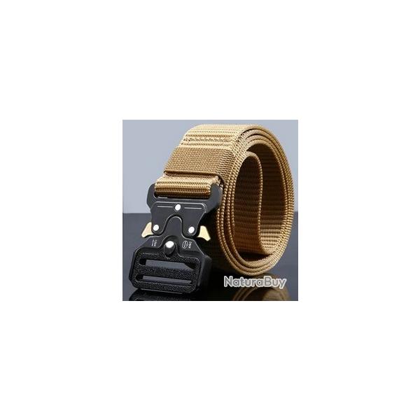CEINTURE TACTIQUE NYLON KHAKI BOUCLE NOIR ET OR ADAPTE AUX AMATEURS DE CHASSE ET DE SPORT