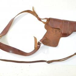Etui holster cuir pour pistolet, années 1950. Armée Française Indochine ? Détective, police vintage