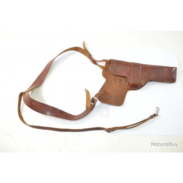 Etui holster cuir pour pistolet, annes 1950. Arme Franaise Indochine ? Dtective, police vintage