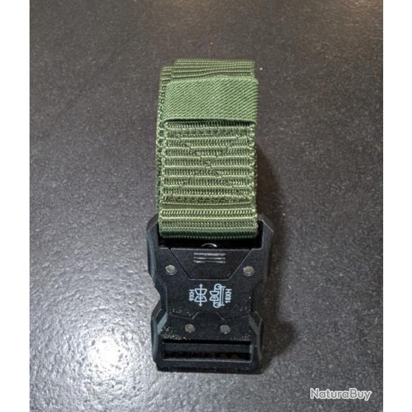 CEINTURE TACTIQUE NYLON VERT MILITAIRE BOUCLE NOIRE ADAPTE AUX AMATEURS DE CHASSE ET DE SPORT