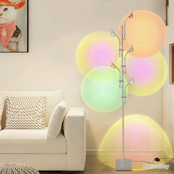 Lampadaire sur Pied Salon Projecteur RGB 5 Ttes d'clairage Rglables Lumire d'Ambiance LED 3000K,