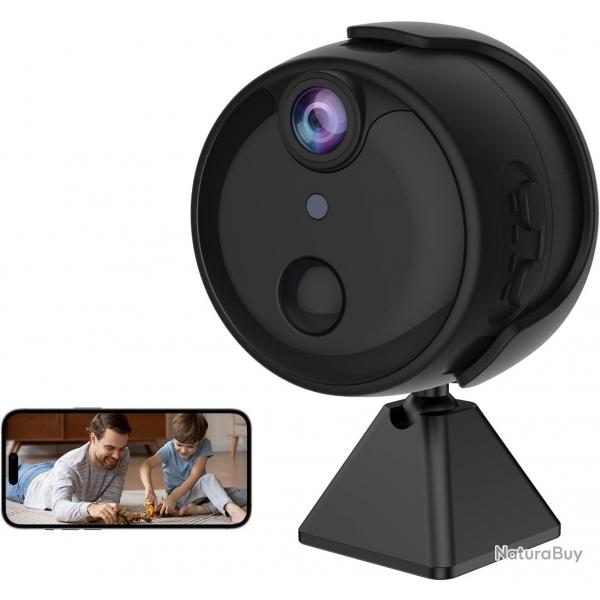 Mini Camra WiFi Surveillance 2K - Camra Nanny avec Dtection PIR, Batterie Longue Dure, Dtection