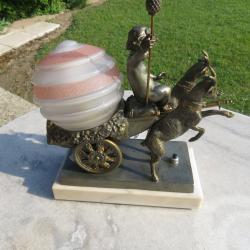 Ancienne veilleuse Art Déco en régule avec base en marbre Blanc - FRANCE (Vers 1920)