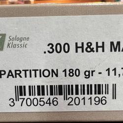 munition sologne klassic cal 300 H&H NOSLER PARTITION 180GR BOITE DE 20 MUNITIONS NEUVE