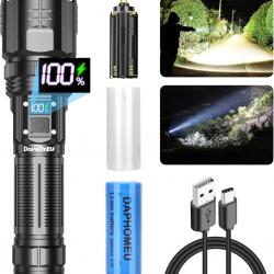 Lampe Torche LED 150000 Lumens Batterie 5000mAh Ultra Puissante  A+++ 5 Modes USB Étanche