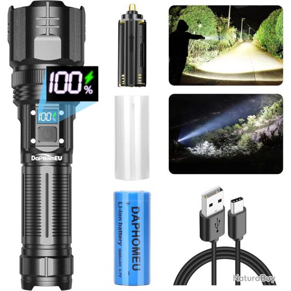 Lampe Torche LED 150000 Lumens Batterie 5000mAh Ultra Puissante  A+++ 5 Modes USB tanche