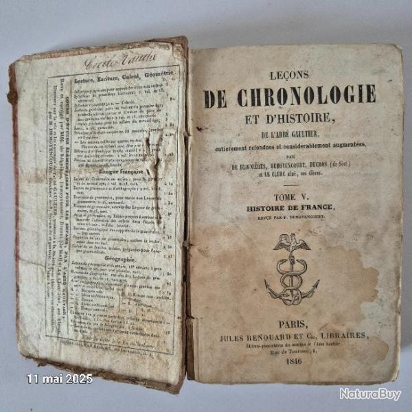 Leons de chronologie et d'histoire, 1846, 176 ans, par l'abb Gaultier, 348 pages, tome V