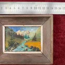 petit tableau ancien paysage montagne.