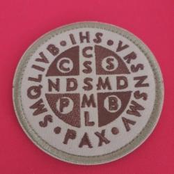ÉCUSSON TEMPLIER - PATCH BRODÉ MÉDIÉVAL SCRATCH MÉDAILLE ST BENOIT 8 CM