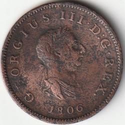 Pièce de Monnaie Angleterre One Penny George III 2e effigie, cuivre 1806 assez rare et recherché