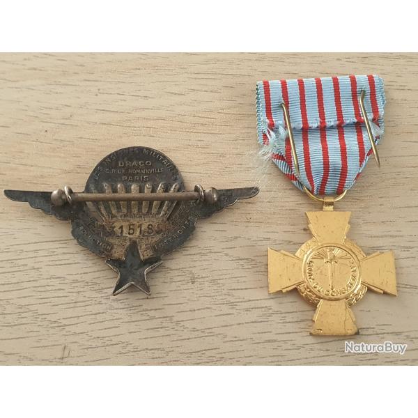 Brevet para numrot et mdaille croix du combattant.