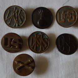 7 DISQUES DE COL AMERICAINS 1917/1918-AMERICAN COLLAR DICKS 1°WW US.AEF