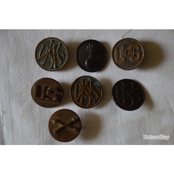 7 DISQUES DE COL AMERICAINS 1917/1918-AMERICAN COLLAR DICKS 1WW US.AEF