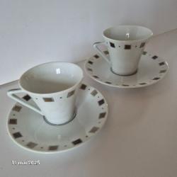 Lot de 2 tasses et 1 soucoupe, Philippe Deshoulières new caviar