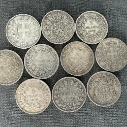 Monnaie, France, écu, 5 Francs argent, lot, 10 pièces