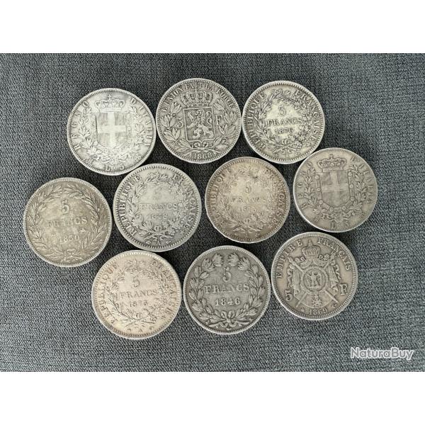Monnaie, France, cu, 5 Francs argent, lot, 10 pices