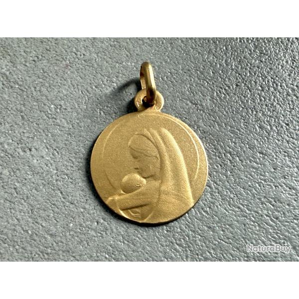 Pendentif neuf or massif 18 carats - Marie et l'enfant - Chrtien - mdaille
