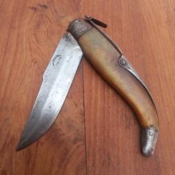 Ancien Couteau Espagnol ZAFFRILLA  ALBACETE à Palme 24 cm Manche en Corne