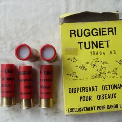 1 Boîte ancienne avec 5 cartouches dispersantes et détonantes pour oiseaux de TUNET.