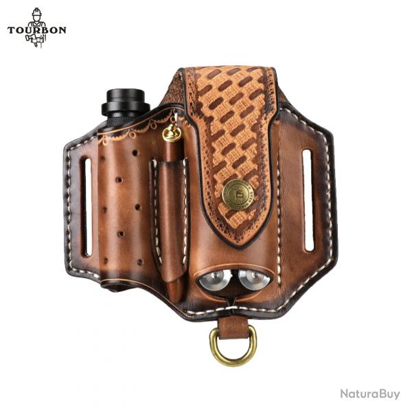 Tourbon-Couteau Pliant Multifonction en Cuir, Fourreau