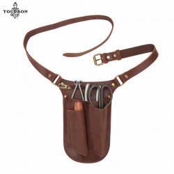 Tourbon-Sac de ceinture à outils en cuir marron réglable pour jardinier