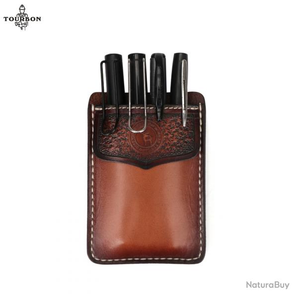 Tourbon - pochette  stylos en cuir Vintage  -**MARRON