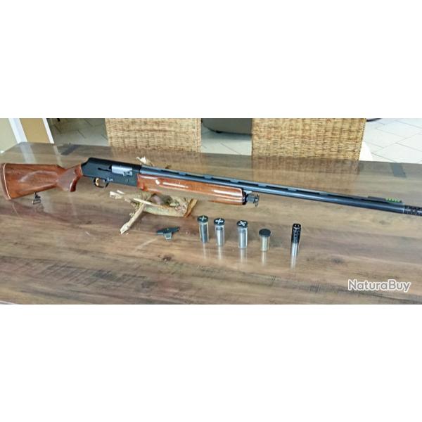 semi auto browning b80sl cal 12/70 canon beretta bande large de 10 mm  long de 70 cm  avec 6 chokes