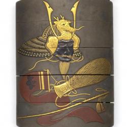 INRO À QUATRE CASES EN LAQUE SIGNÉ HAN'YUSAI (1804-1840) OJIME IVOIRE - JAPON EPOQUE EDO XIXè Collec